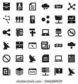 Flat vector icon set - notebook pc vector, document, archive, personal information, laptop graph, prohibition sign, no smoking, attention, satellite antenna, newspaper, network, server, folder, open