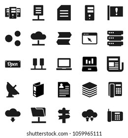 Flat vector icon set - notebook pc vector, document, laptop graph, binder, personal information, signpost, attention, satellite antenna, newspaper, server, network folder, cloud, exchange, big data