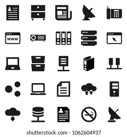 Flat vector icon set - notebook pc vector, document, archive, personal information, binder, no smoking, satellite antenna, newspaper, server, network, cloud exchange, big data, browser, share, phone