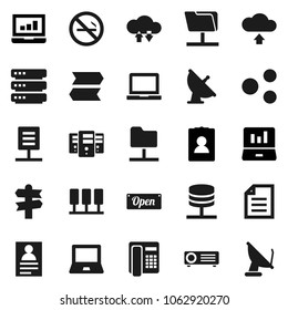 Flat vector icon set - notebook pc vector, document, personal information, laptop graph, no smoking, signpost, satellite antenna, server, network folder, cloud exchange, big data, share, upload