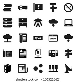 Flat vector icon set - notebook pc vector, archive, binder, personal information, no smoking, signpost, attention, newspaper, server, cloud network, big data, browser, share, upload, download, open