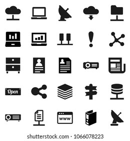 Flat vector icon set - notebook pc vector, archive, personal information, laptop graph, binder, signpost, attention, satellite antenna, newspaper, network, server, folder, cloud, big data, browser