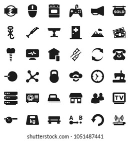Flat vector icon set - office vector, money, phone, clock, no hook, weight, route, loudspeaker, tv, group, insemination, crutches, eye doctor hat, diagnostic monitor, tooth implant, medical room