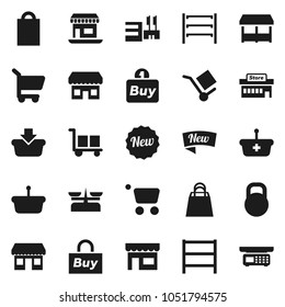 Flat vector icon set - office vector, cargo, weight, shelving, new, shopping bag, market, store, mall, buy, basket, cart, scales