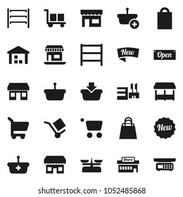 Flat vector icon set - office vector, cargo, warehouse, shelving, new, open, shopping bag, market, store, mall, basket, cart, scales