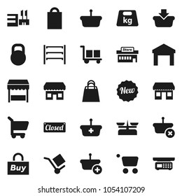 Flat vector icon set - office vector, cargo, warehouse, weight, shelving, new, closed, shopping bag, market, store, mall, buy, basket, cart, scales