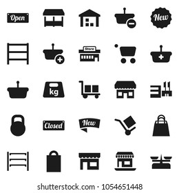 Flat vector icon set - office vector, cargo, warehouse, weight, shelving, new, open, closed, shopping bag, market, store, mall, basket, cart, scales