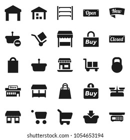 Flat vector icon set - office vector, cargo, warehouse, weight, shelving, new, open, closed, shopping bag, market, mall, buy, basket, cart, store scales