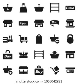 Flat vector icon set - office vector, cargo, weight, shelving, new, open, closed, shopping bag, market, store, mall, buy, basket, scales
