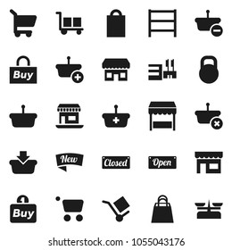 Flat vector icon set - office vector, cargo, weight, shelving, new, open, closed, shopping bag, market, store, mall, buy, basket, cart, scales
