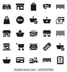 Flat vector icon set - office vector, barcode, low price signboard, credit card, new, shopping bag, store, mall, basket, cart, list