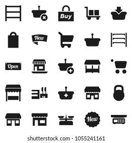 Flat vector icon set - office vector, cargo, weight, shelving, new, open, shopping bag, market, store, mall, buy, basket, cart, scales