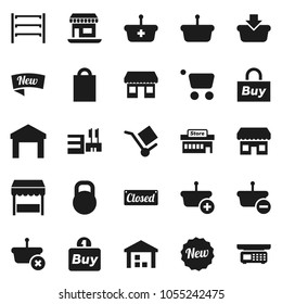 Flat vector icon set - office vector, cargo, warehouse, weight, shelving, new, closed, shopping bag, market, store, mall, buy, basket, cart, scales