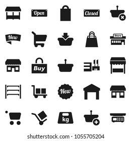 Flat vector icon set - office vector, cargo, warehouse, weight, shelving, new, open, closed, shopping bag, market, store, mall, buy, basket, cart, scales