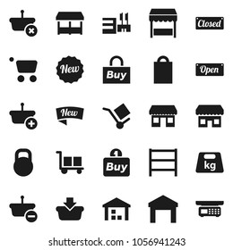 Flat vector icon set - office vector, cargo, warehouse, weight, shelving, new, open, closed, shopping bag, market, store, mall, buy, basket, cart, scales