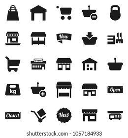 Flat vector icon set - office vector, cargo, warehouse, weight, new, open, closed, shopping bag, market, store, mall, basket, cart, scales