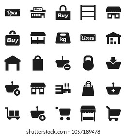 Flat vector icon set - office vector, cargo, warehouse, weight, shelving, open, closed, shopping bag, market, store, mall, buy, basket, cart