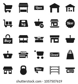 Flat vector icon set - office vector, cargo, warehouse, weight, shelving, new, open, closed, shopping bag, market, store, mall, buy, basket, cart, scales