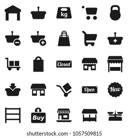 Flat vector icon set - office vector, cargo, warehouse, weight, shelving, new, open, closed, shopping bag, market, store, buy, basket, cart, scales