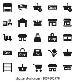 Flat vector icon set - office vector, cargo, warehouse, weight, shelving, new, open, closed, shopping bag, market, store, mall, buy, basket, cart, scales