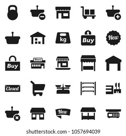 Flat vector icon set - office vector, cargo, warehouse, weight, shelving, new, closed, market, store, mall, buy, basket, cart, scales