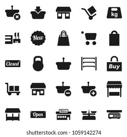 Flat vector icon set - office vector, cargo, weight, shelving, new, open, closed, shopping bag, market, store, mall, buy, basket, cart, scales