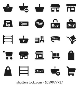 Flat vector icon set - office vector, cargo, weight, shelving, new, open, closed, shopping bag, store, mall, buy, basket, cart