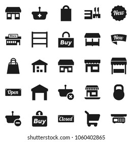Flat vector icon set - office vector, warehouse, weight, shelving, new, open, closed, shopping bag, market, store, mall, buy, basket, cart, scales