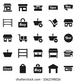 Flat vector icon set - office vector, cargo, warehouse, shelving, new, open, closed, shopping bag, market, store, mall, buy, basket, scales