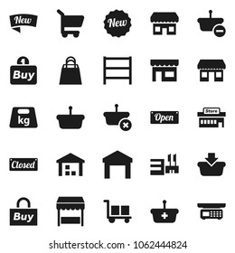 Flat vector icon set - office vector, cargo, warehouse, weight, shelving, new, open, closed, shopping bag, market, store, mall, buy, basket, cart, scales