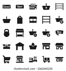 Flat vector icon set - office vector, cargo, warehouse, weight, shelving, new, open, closed, shopping bag, market, store, mall, basket, cart, scales