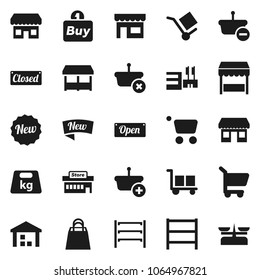Flat vector icon set - office vector, cargo, warehouse, weight, shelving, new, open, closed, shopping bag, market, store, mall, buy, basket, cart, scales
