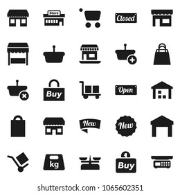 Flat vector icon set - office vector, cargo, warehouse, weight, new, open, closed, shopping bag, market, store, mall, buy, basket, cart, scales