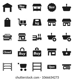 Flat vector icon set - office vector, cargo, warehouse, weight, shelving, new, open, closed, shopping bag, market, store, mall, buy, basket, cart, scales
