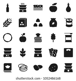 Flat vector icon set - oil vector, double boiler, cookbook, cereal, potato, apple fruit, diet, scales, sports nutrition, cereals, breads, hoop