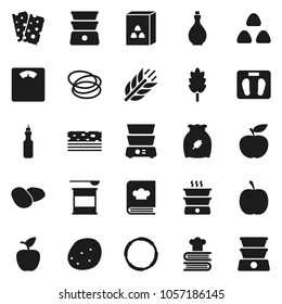 Flat vector icon set - oil vector, double boiler, cookbook, cereal, potato, apple fruit, diet, scales, sports nutrition, cereals, breads, hoop