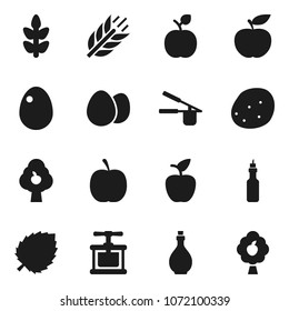 Flat vector icon set - oil vector, cook press, egg, potato, apple fruit, leaf, diet, cereals, tree