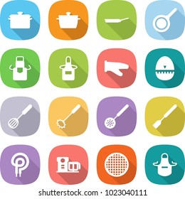 flat vector icon set - pan vector, apron, cook glove, egg timer, whisk, skimmer, spatula, elecric oven, food processor, sieve