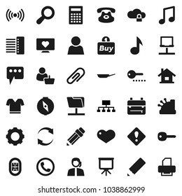 Flat vector icon set - pan vector, pencil, backpack, calculator, compass, presentation, music, hierarchy, t shirt, heart monitor, stadium, support, classic phone, notebook network, folder, gear, hub