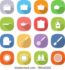 Flat Vector Icon Set - Pan Vector, Saute, Apron, Cook Glove, Whisk, Skimmer, Big Spoon, Gas Oven, Induction, Salt Pepper, Sieve