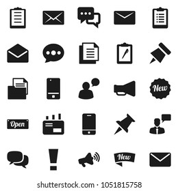 Flat vector icon set - paper pin vector, clipboard, document, loudspeaker, mobile phone, dialog, speaking man, thumbtack, mail, message, attention sign, new, open