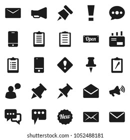 Flat vector icon set - paper pin vector, clipboard, loudspeaker, mobile phone, dialog, speaking man, thumbtack, mail, message, attention sign, new, open