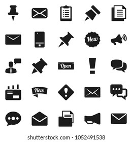 Flat vector icon set - paper pin vector, clipboard, document, loudspeaker, mobile phone, dialog, speaking man, thumbtack, mail, message, attention sign, new, open