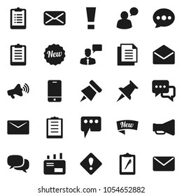 Flat vector icon set - paper pin vector, clipboard, document, loudspeaker, mobile phone, dialog, speaking man, thumbtack, mail, message, attention sign, new