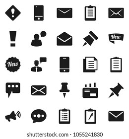 Flat vector icon set - paper pin vector, clipboard, document, loudspeaker, mobile phone, speaking man, thumbtack, mail, message, attention sign, new