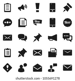 Flat vector icon set - paper pin vector, clipboard, document, loudspeaker, mobile phone, dialog, speaking man, thumbtack, mail, message, attention sign, new