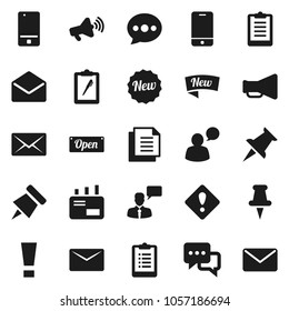Flat vector icon set - paper pin vector, clipboard, document, loudspeaker, mobile phone, dialog, speaking man, thumbtack, mail, message, attention sign, new, open