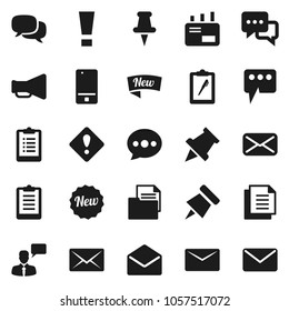 Flat vector icon set - paper pin vector, clipboard, document, loudspeaker, mobile phone, dialog, speaking man, thumbtack, mail, message, attention sign, new