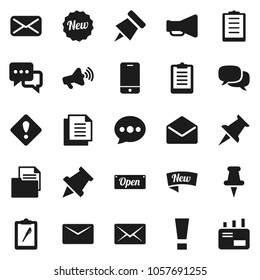 Flat vector icon set - paper pin vector, clipboard, document, loudspeaker, mobile phone, dialog, thumbtack, mail, message, attention sign, new, open