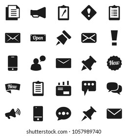 Flat vector icon set - paper pin vector, clipboard, document, loudspeaker, mobile phone, dialog, speaking man, thumbtack, mail, message, attention sign, new, open